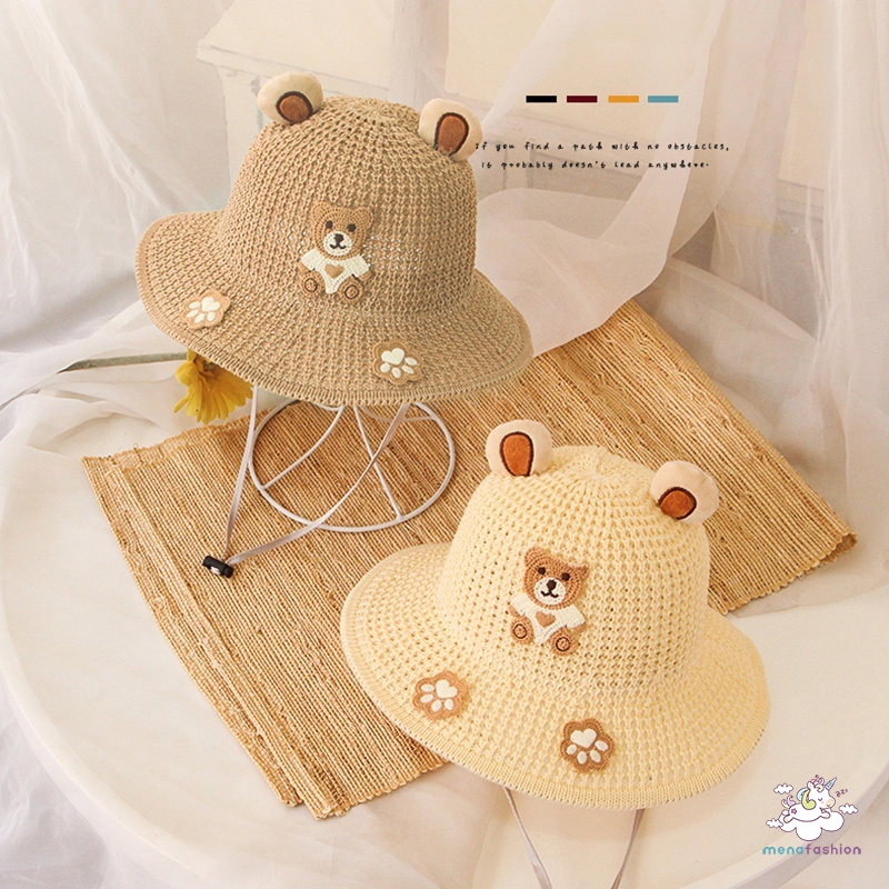 Mũ Chống Nắng Đi Biển Thêu Hoạ Tiết Gấu Hoạt Hình Xinh Xắn Dành Cho Bé