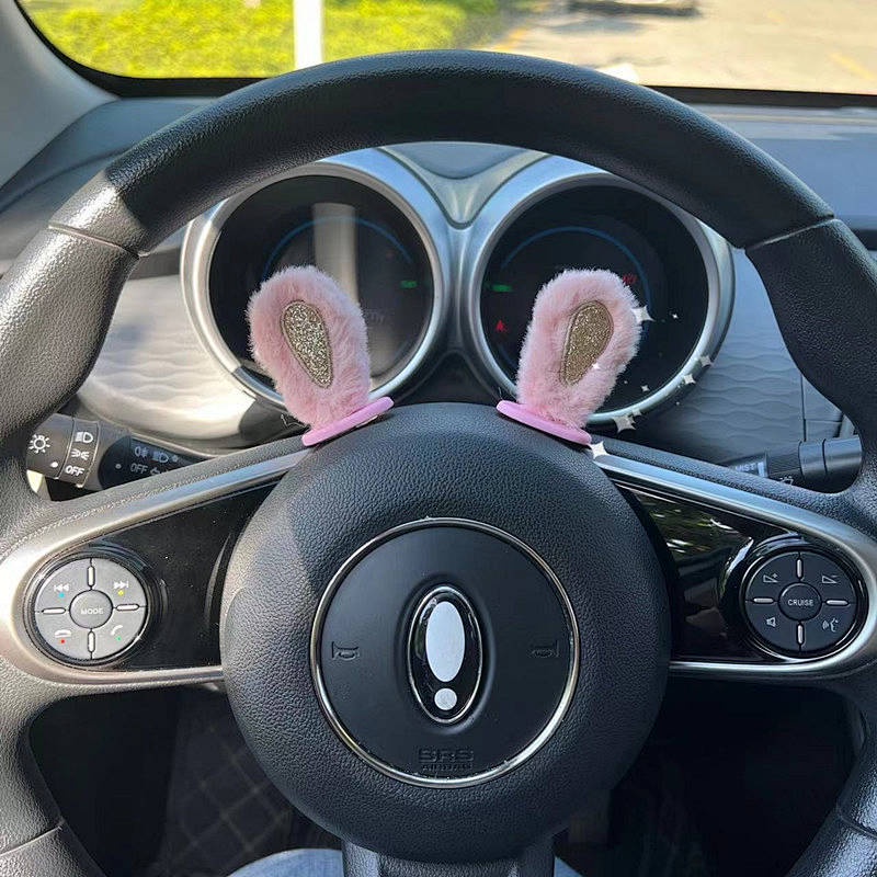 Car Creative Car Rearview Mirror Cute Rabbit Ears Decorations Center Console Decoration Car Interior Accessory Internet Celebrity Female GubH