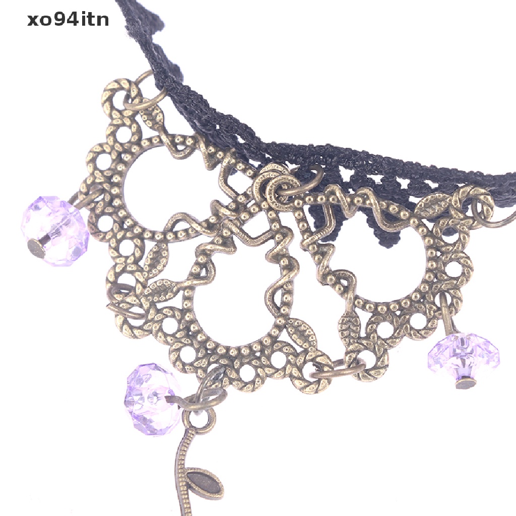 Vòng Tay Ren Đính Hạt Pha Lê Đen Phong Cách Vintage