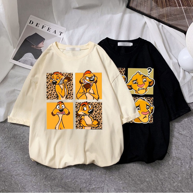 DISNEY Áo Thun 100% Cotton Dáng Rộng In Họa Tiết Hoạt Hình The Lion King Phong Cách Đường Phố Harajuku Dành Cho Nữ