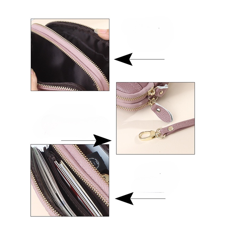 Genodern Ví Da Bò Đựng Điện Thoại Có Khóa Kéo Đôi Dành Cho Nữ