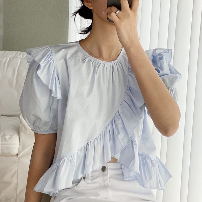 SUXI Áo Sơ Mi Tay Ngắn Dáng Ôm Màu Sắc Đơn Giản Phong Cách Hàn Quốc Dành Cho Nữ