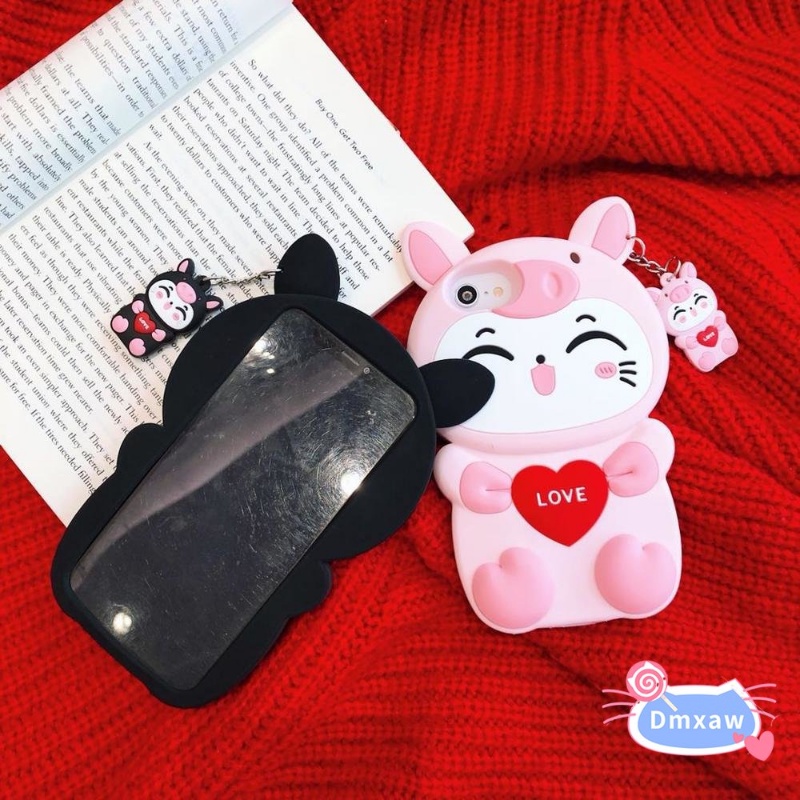 Ốp Điện Thoại Silicon Hình Heo / Mèo May Mắn 3D Cho iPhone 6 6s X XR Xs 11 12 13 Pro Max 7 8 Plus