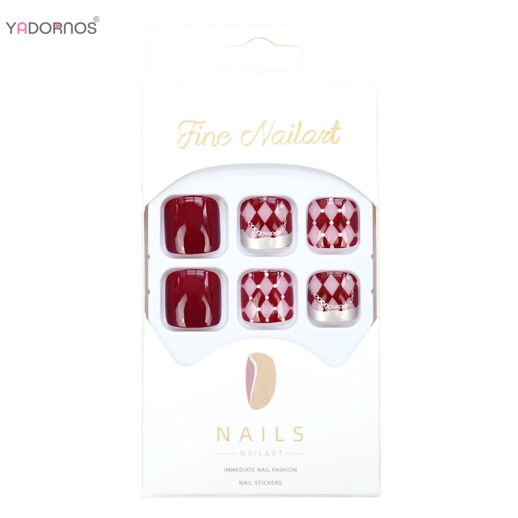 Móng chân giả YADORNOS màu đỏ rượu vang dày dặn trang trí nghệ thuật