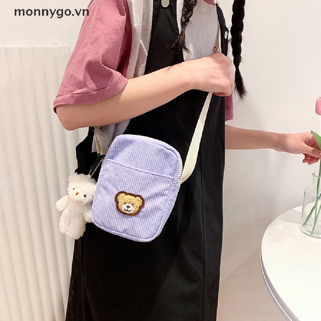 Monnygo 1 Túi Đeo Chéo Vai Đựng Điện Thoại Bằng Vải Nhung Hình Gấu Dành Cho Học Sinh Trẻ Em VN