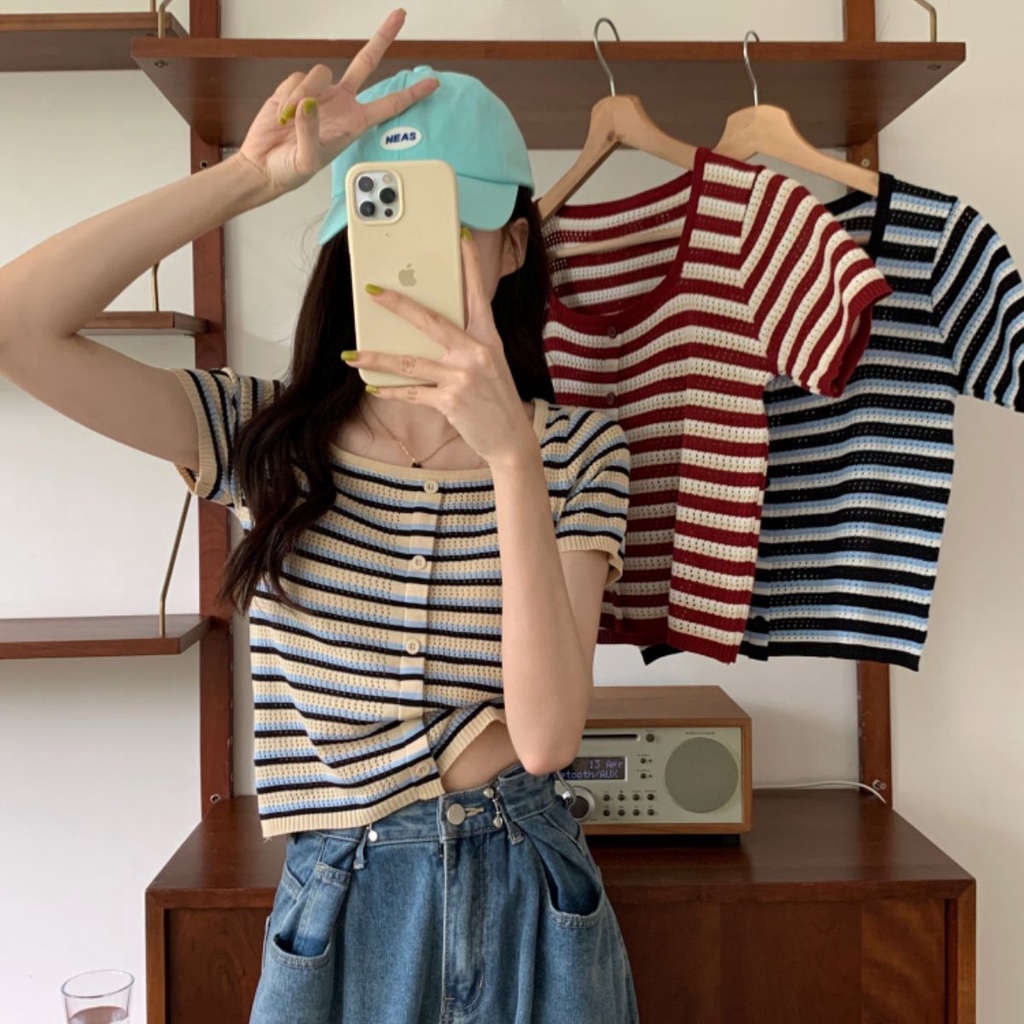 Jiashucheng Áo Thun Lụa Lạnh Mỏng Cổ Vuông Thiết Kế Mùa Hè Cho Nữ