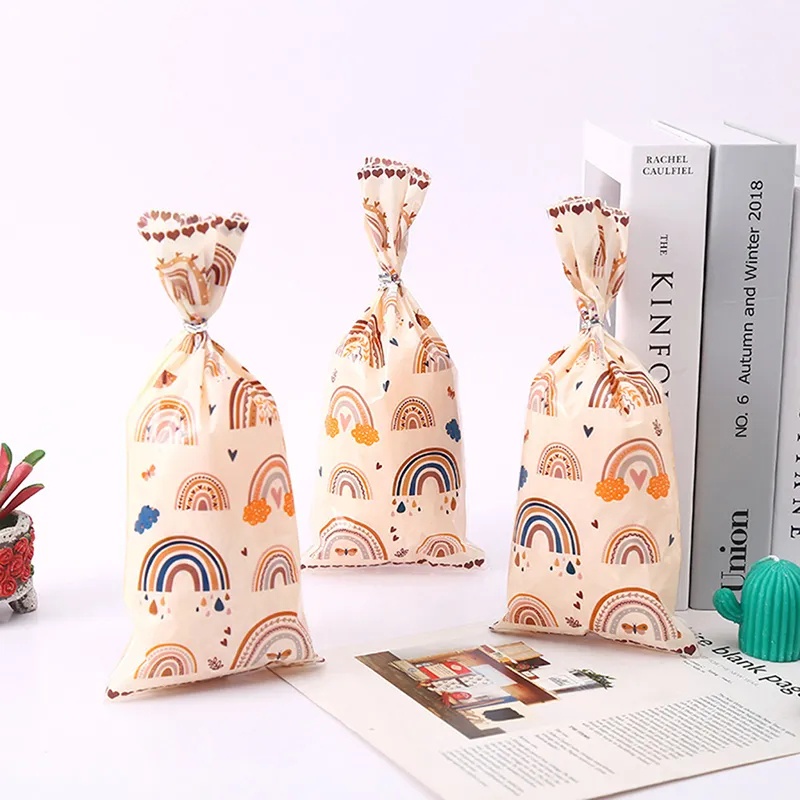 Set 50 Túi Nhựa Đựng Kẹo Đa Năng Họa Tiết Cầu Vồng Hoạt Hình Phong Cách Bohemian