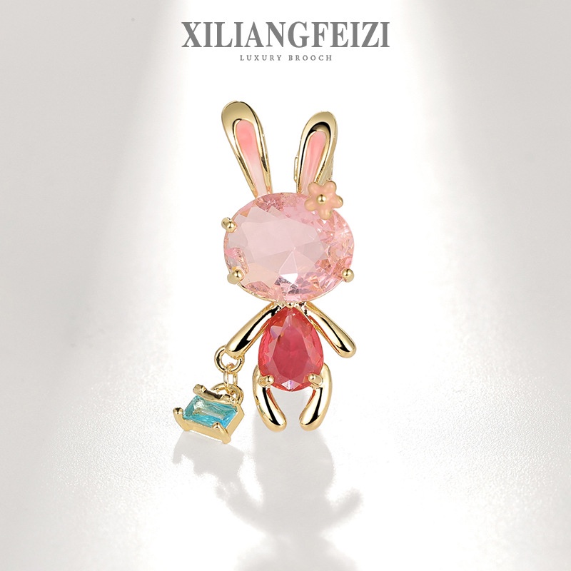 XILIANGFEIZI Trâm Cài Áo Hình Chú Thỏ Đính Đá Zircon Nhiều Màu Phụ Kiện Quần Áo Phong Cách Nhật Bản Dễ Thương Quà Tặng Cho Nữ