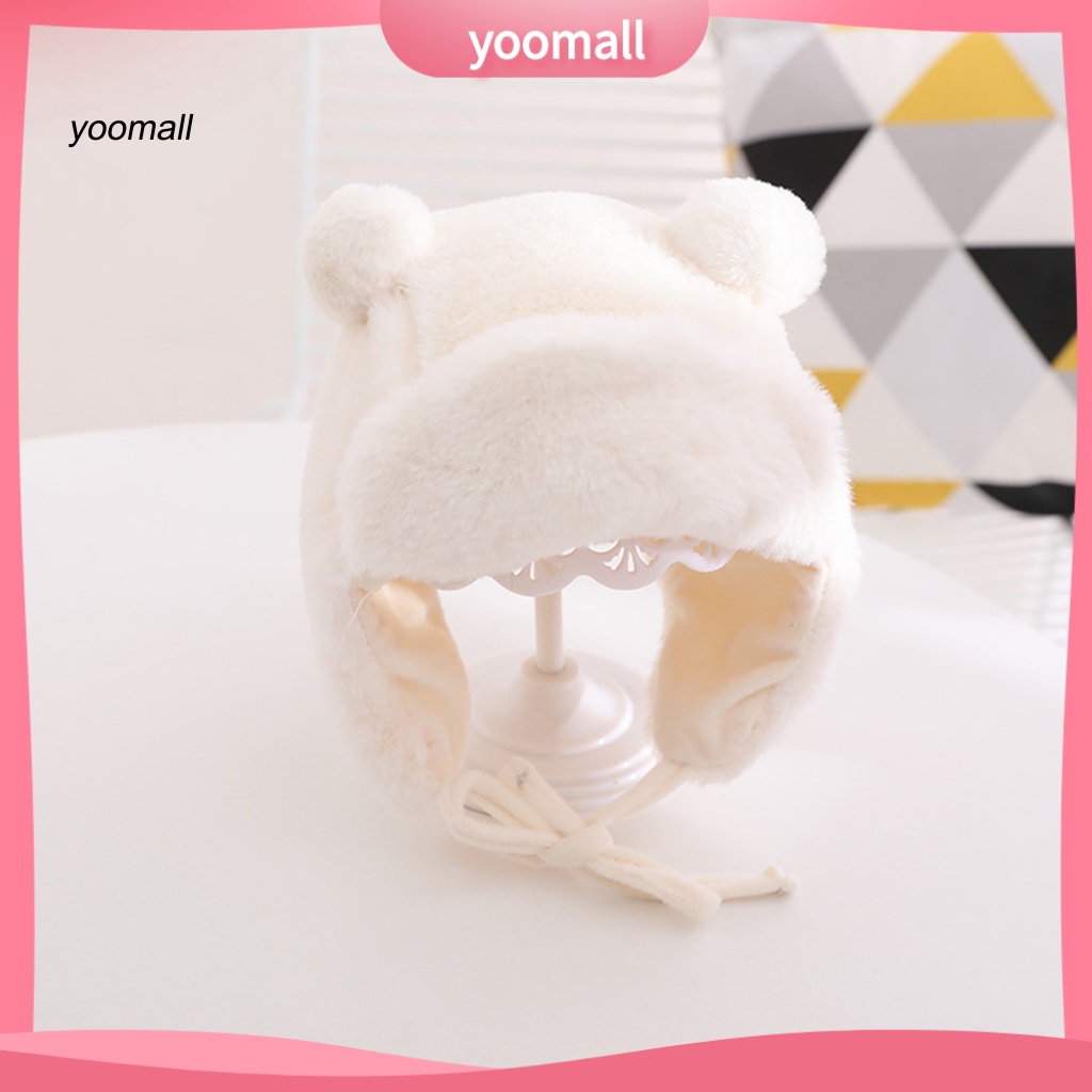 Mũ Beanie Màu Trơn Đính Tai Gấu Bông Mềm Mại Bảo Vệ Tai Cho Bé