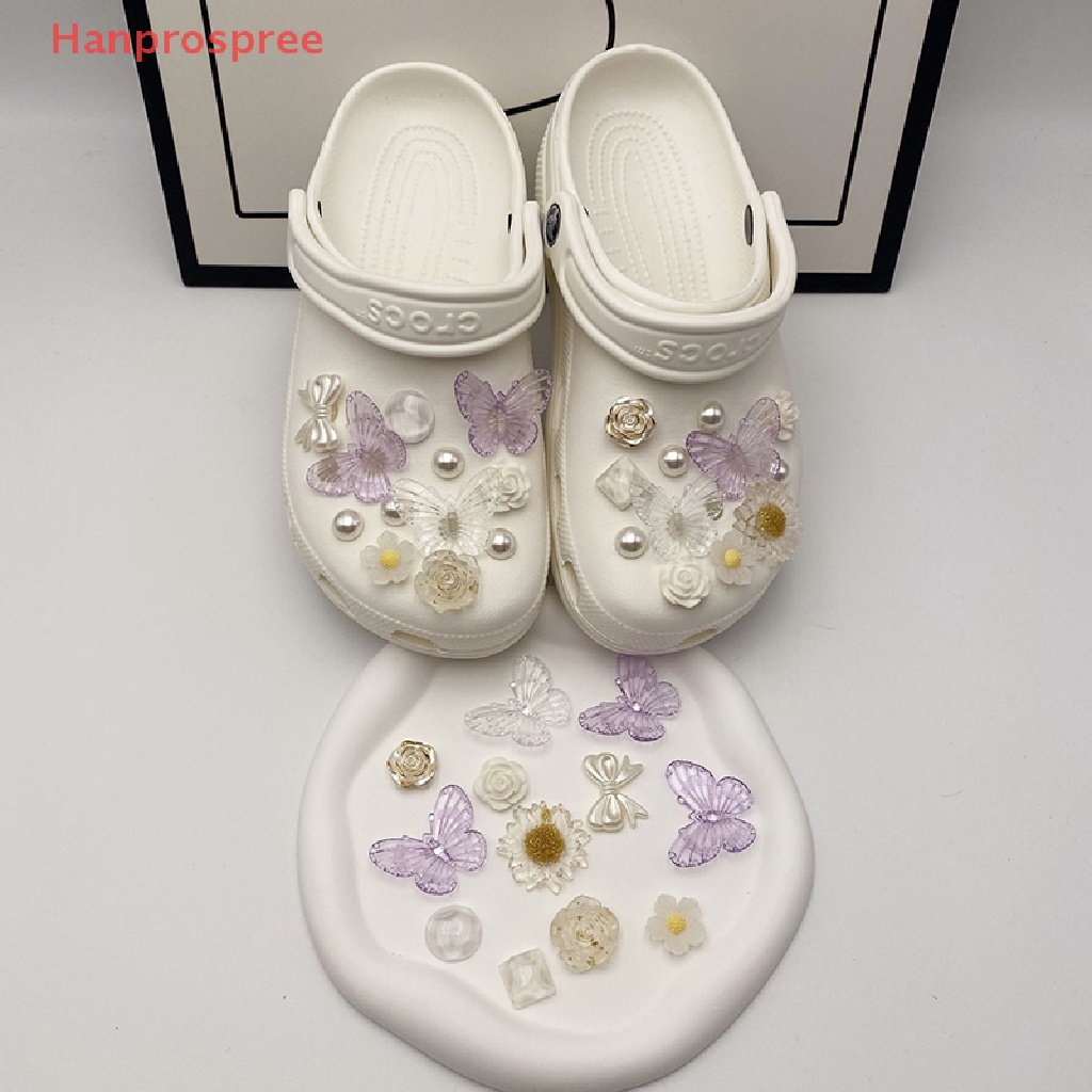 Hanprospree > Phụ Kiện Nút Gắn Giày Màu Tím Trong Suốt Hình Bướm Có Thể Tháo Rời