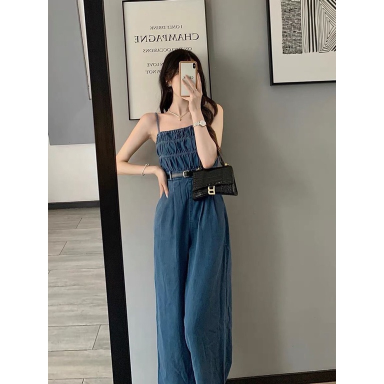 Jumpsuit Denim Hai Dây Dáng Rộng Thời Trang Mùa Hè Phcn 2023 Phong Cách Mới Cho Nữ
