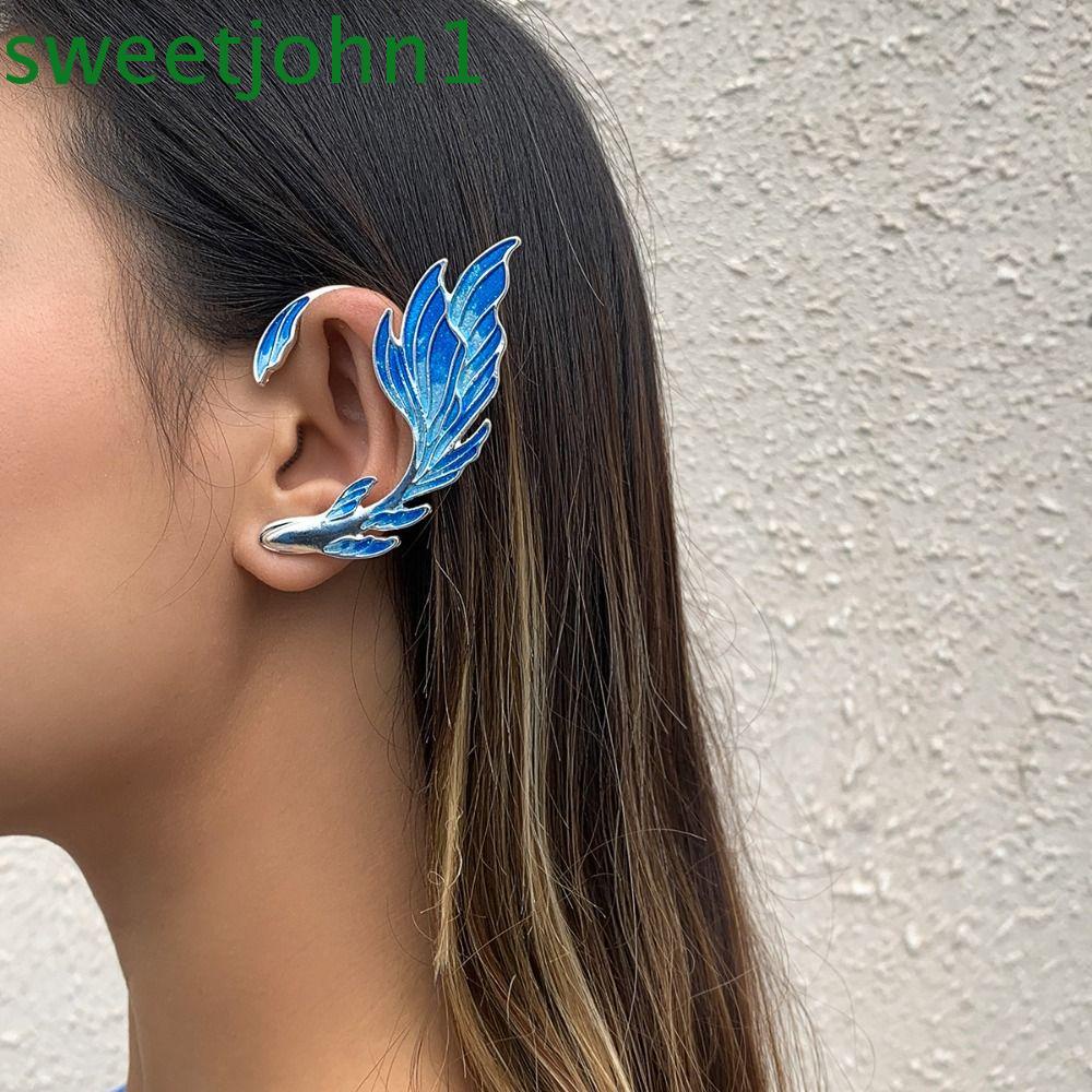 Khuyên Tai Dạng Kẹp Bằng Hợp Kim Sơn Màu Xanh Dương Phong Cách Retro Cá Tính Dành Cho Bạn Nữ