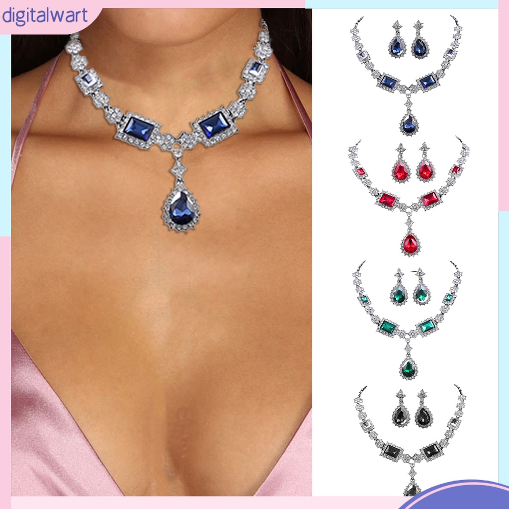 Set 2 Vòng cổ Và Bông Tai Đính Đá Sang Trọng Cho Nữ