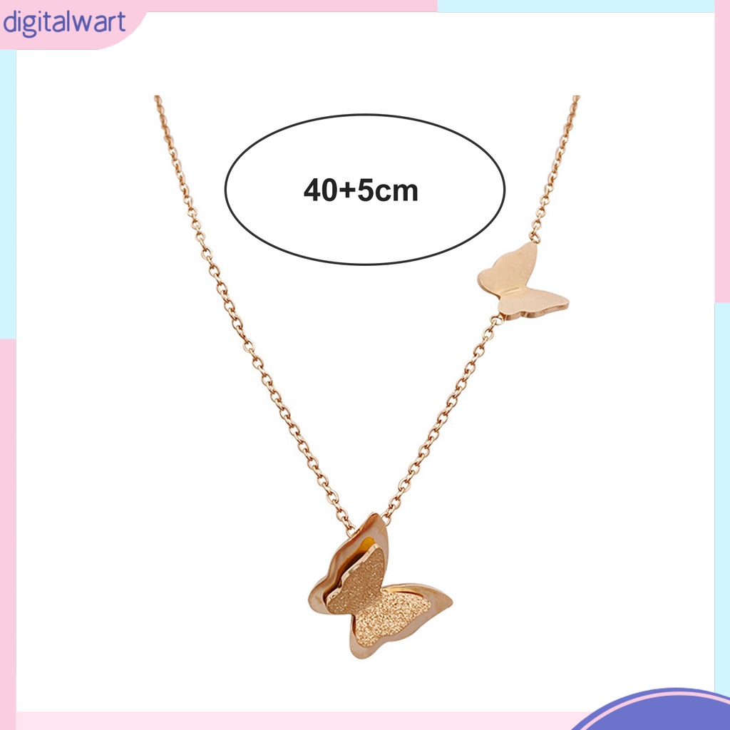 Vòng cổ Hai Lớp Bằng Thép Titan Mặt Hình Bướm 3D Màu Vàng Hồng / Bạc Thời Trang Dành Cho Nữ