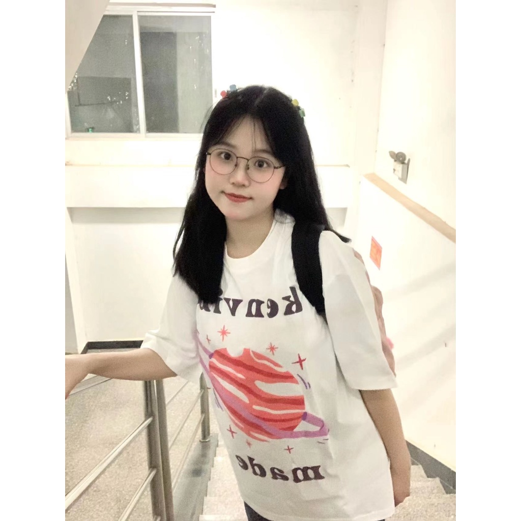 Áo Thun 100% cotton Màu Trắng Dáng Rộng In Họa Tiết Thời Trang Mùa Hè Hàng Mới 4947