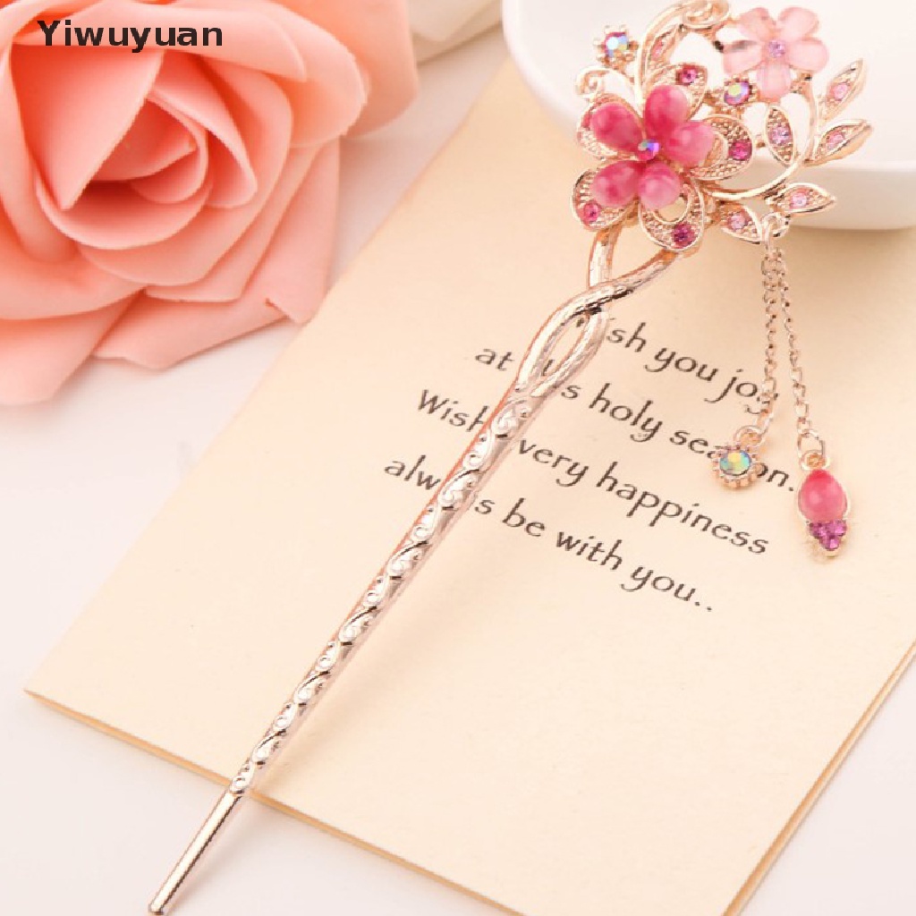 < Yiwuyuan > Trâm Cài Tóc Đính Đá Kim Cương Giả Tua Rua Hình Hoa Cho Nữ Giảm Giá