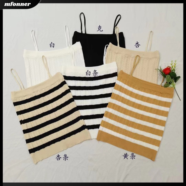 Áo Croptop Hai Dây Sát Nách Kẻ Sọc Màu Tương Phản Mềm Mại Thoải Mái Cho Nữ