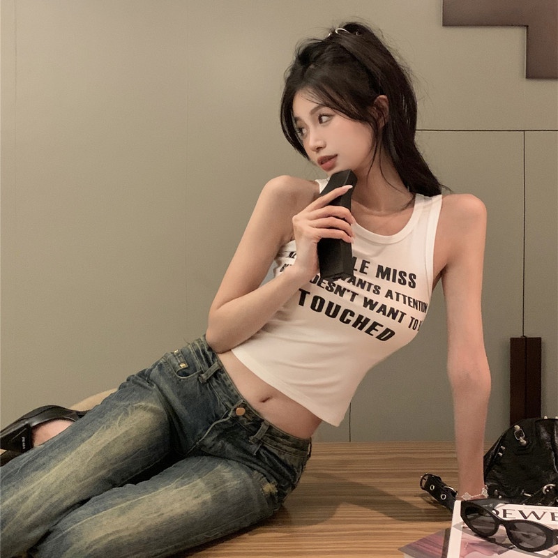 Áo Ba Lỗ Dáng Ôm Co Giãn In Chữ I Thời Trang Cho Nữ