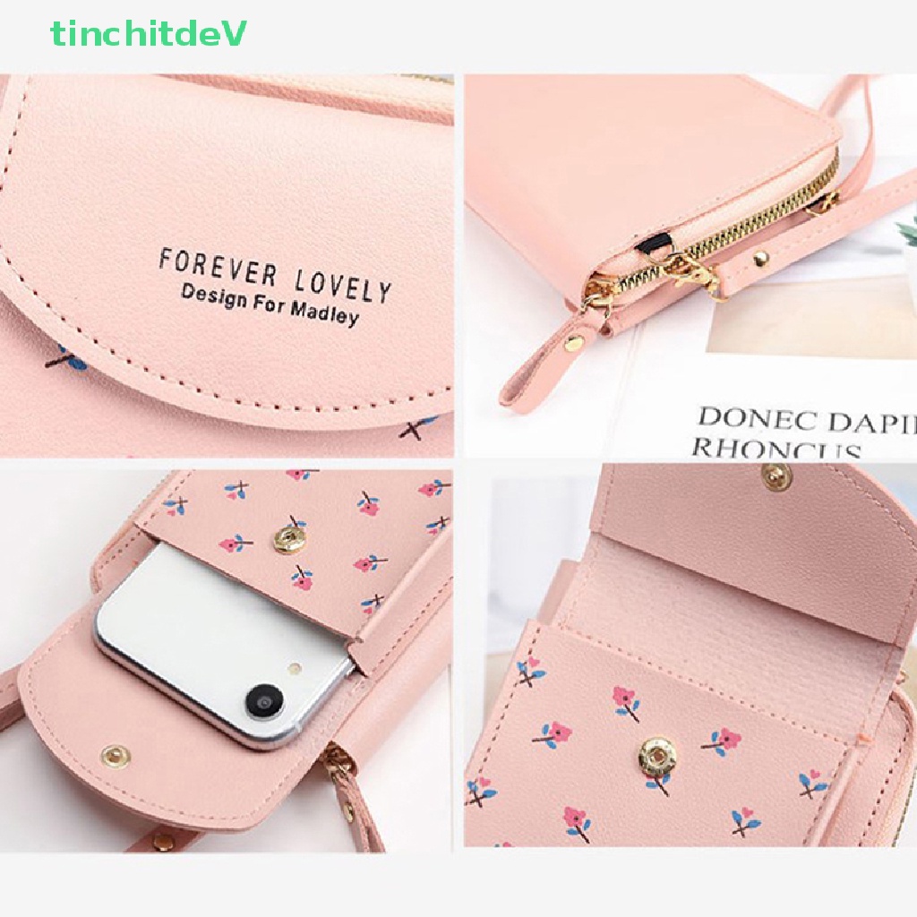 [TinchitdeV] Túi Xách Đeo Vai Bằng Da PU In Họa Tiết Hoa Đựng Điện Thoại / Ví Cầm Tay Có Dây Đeo Vai Cho Nữ [Mới]