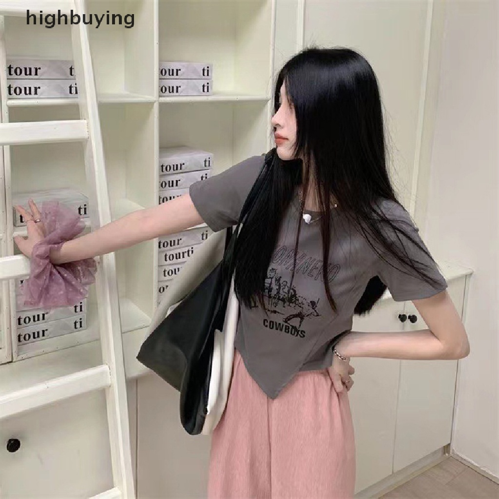 Áo Thun Lửng Ngắn Tay Cổ Tròn In Họa Tiết Retro Thời Trang Cho Nữ