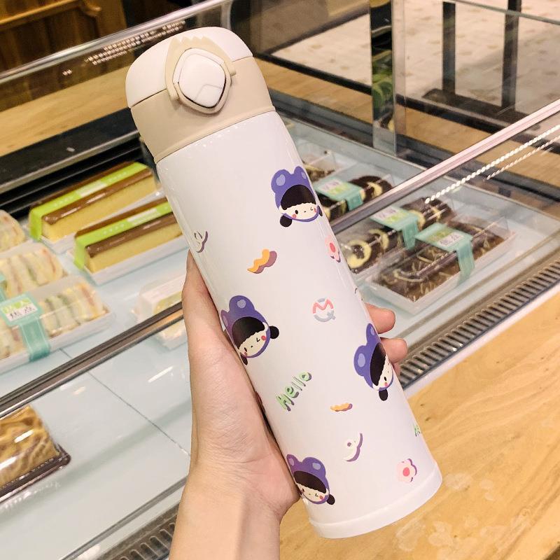 Bình Nước Giữ Nhiệt Bằng Thép Không Gỉ Họa Tiết Hoạt Hình Dễ Thương