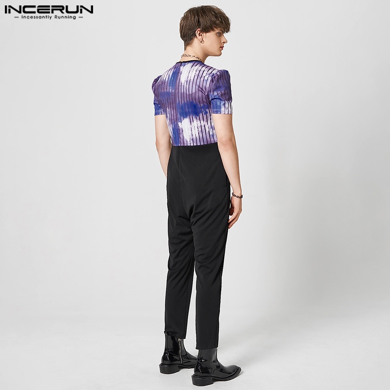 Áo liền quần INCERUN ngắn tay phối màu tương phản thời trang cho nam