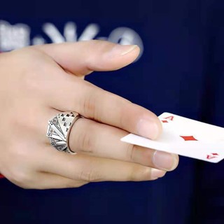 Nhẫn Unisex Hở Chạm Khắc Lá Bài Poker Độc Đáo