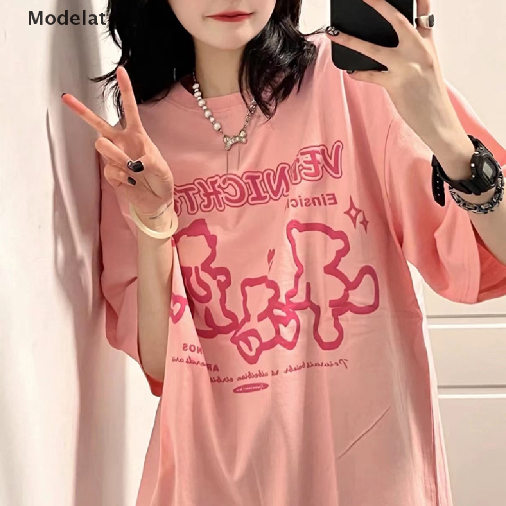 Áo Thun Tay Ngắn Cổ Tròn Dáng Rộng In Hình Gấu Kiểu Retro Mỹ Dễ Thương Cho Nữ