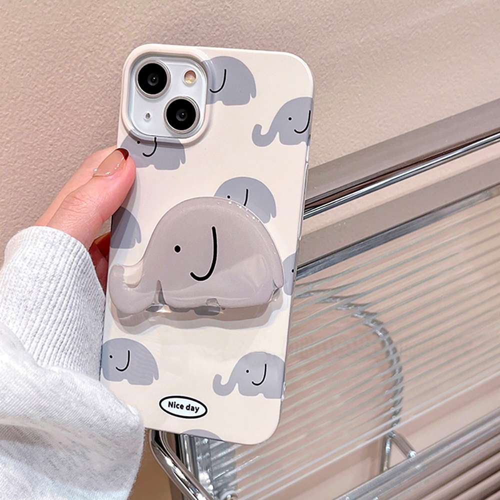 Ốp Điện Thoại TPU Mềm Chống Trầy Xước / Bụi Bẩn Có Giá Đỡ Hình Chú Voi Xám Dễ Thương Cho IPhone 11 12 13 14 Pro Max