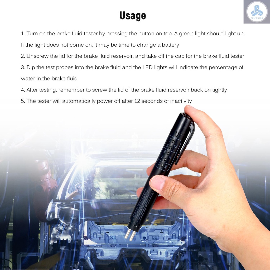 Brake Fluid Liquid Tester Pen Auto Brake Oil Moisture Analyzer with 5 LED Indicators for DOT3 DOT4 DOT5