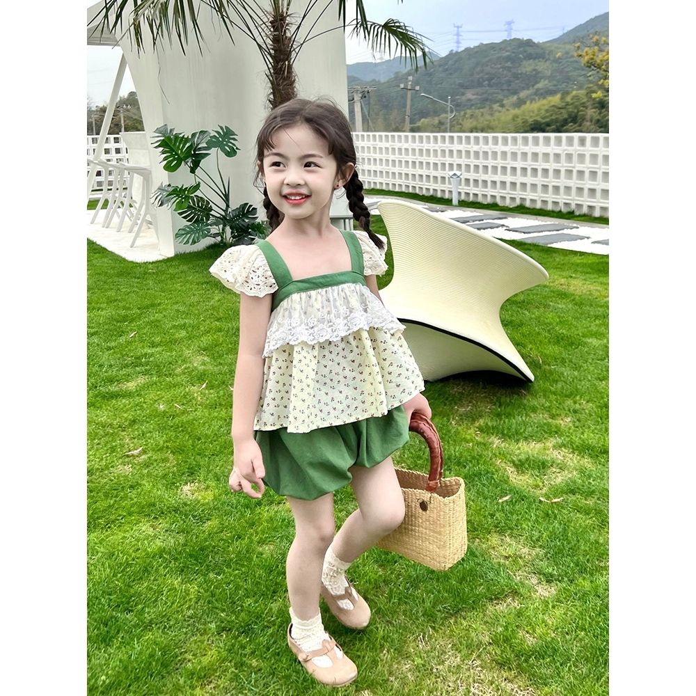 Hàng Mới Về Bộ Áo Thun Cotton Ngắn Tay + Quần Short Thời Trang Cao Cấp Phong Cách Hàn Quốc Cho Bé Gái Dây Cáp Chính Hãng Chất Lượng