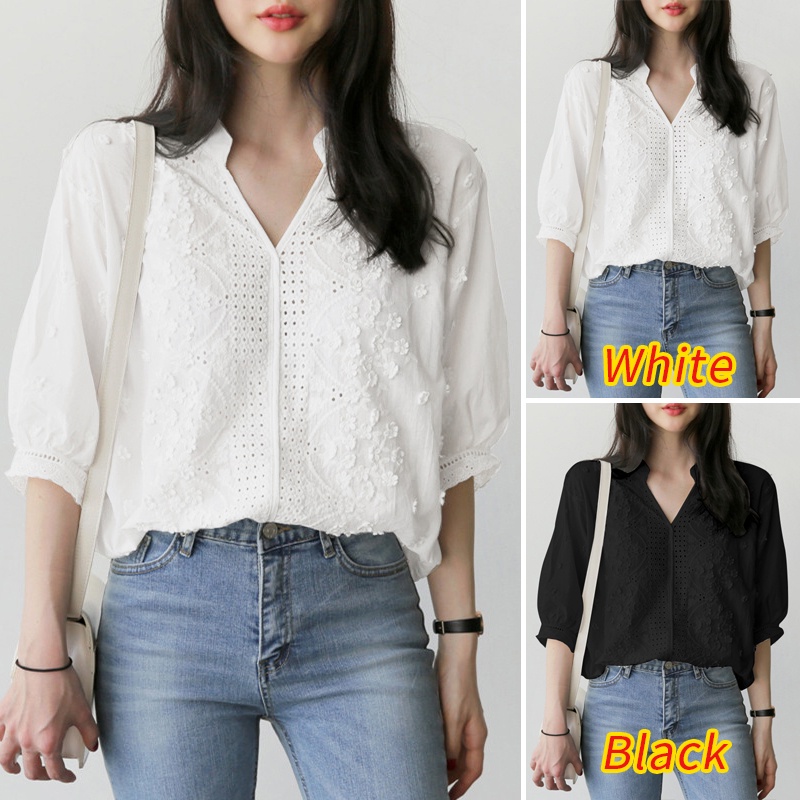 Zanzea Áo Nữ Tay Phồng Cổ Chữ V Thời Trang Phong Cách Hàn Quốc