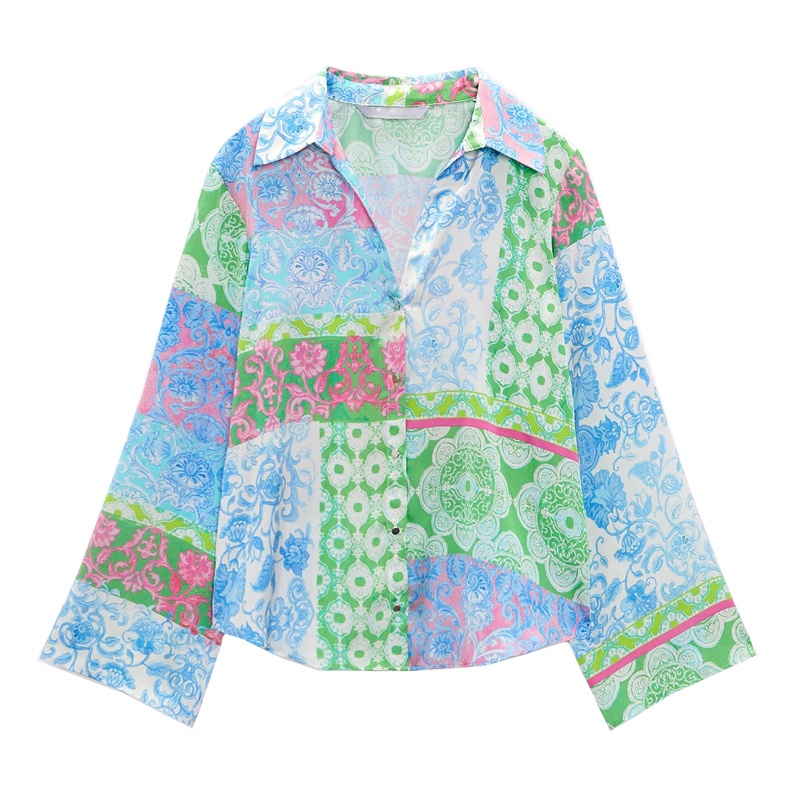 Zara Mùa Hè Áo Sơ Mi In Chắp Vá Mới 8245158/8245159