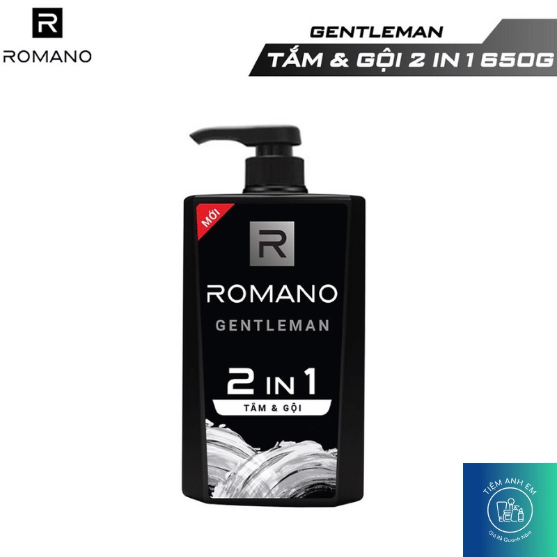 Tắm gội 2 trong 1 hương nước hoa Romano 2in1 Classic/ Force/ Gentleman/ Attitude chai 650g