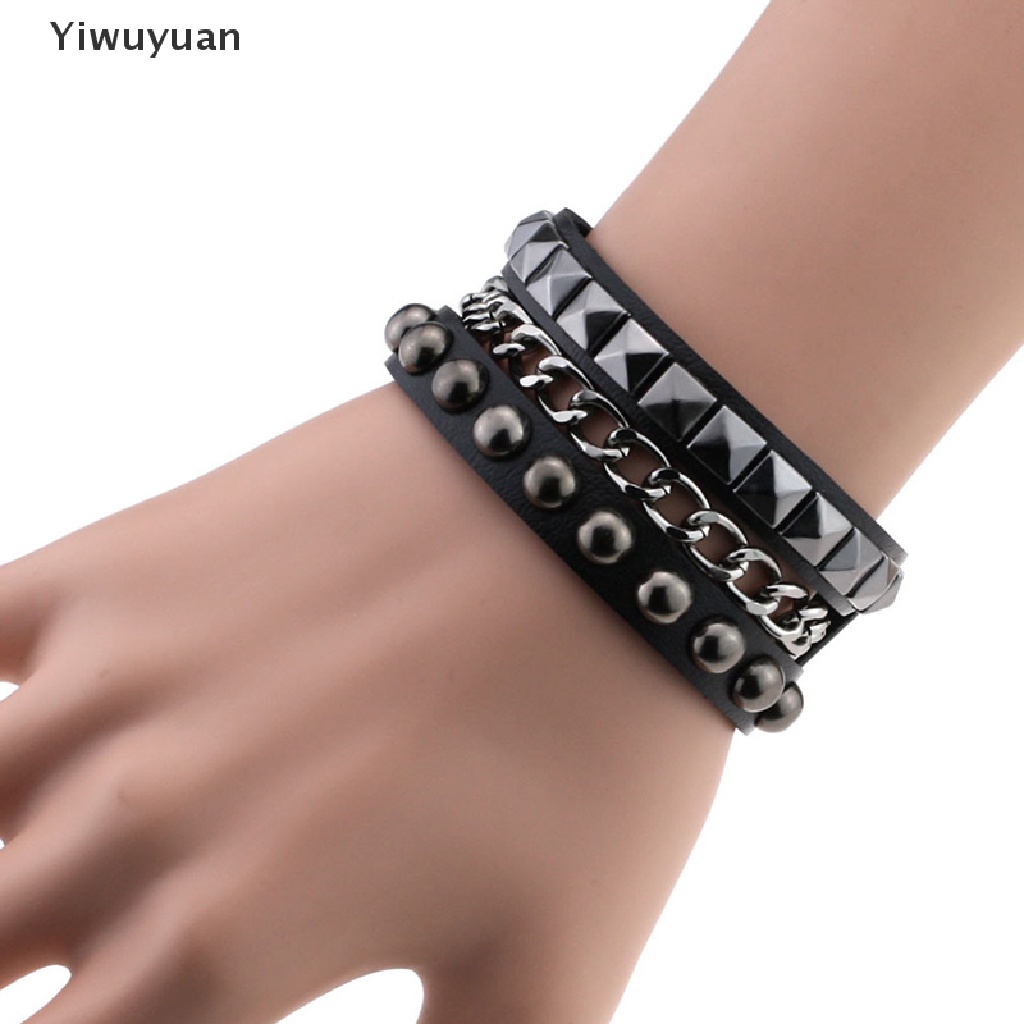 < Yiwuyuan > Vòng Tay Da Nhiều Lớp Đính Đinh Tán Phong Cách Punk Gothic