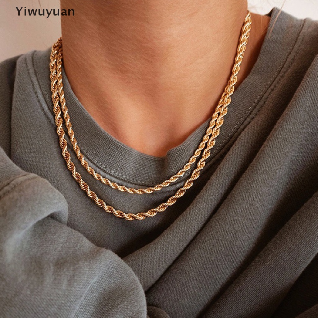 < Yiwuyuan > Vòng Cổ Choker Dây Thừng Bằng Thép Không Gỉ 316L Không Phai Màu Sắc Trang Sức Vàng 3 / 4MM Cho Nam Và Nữ