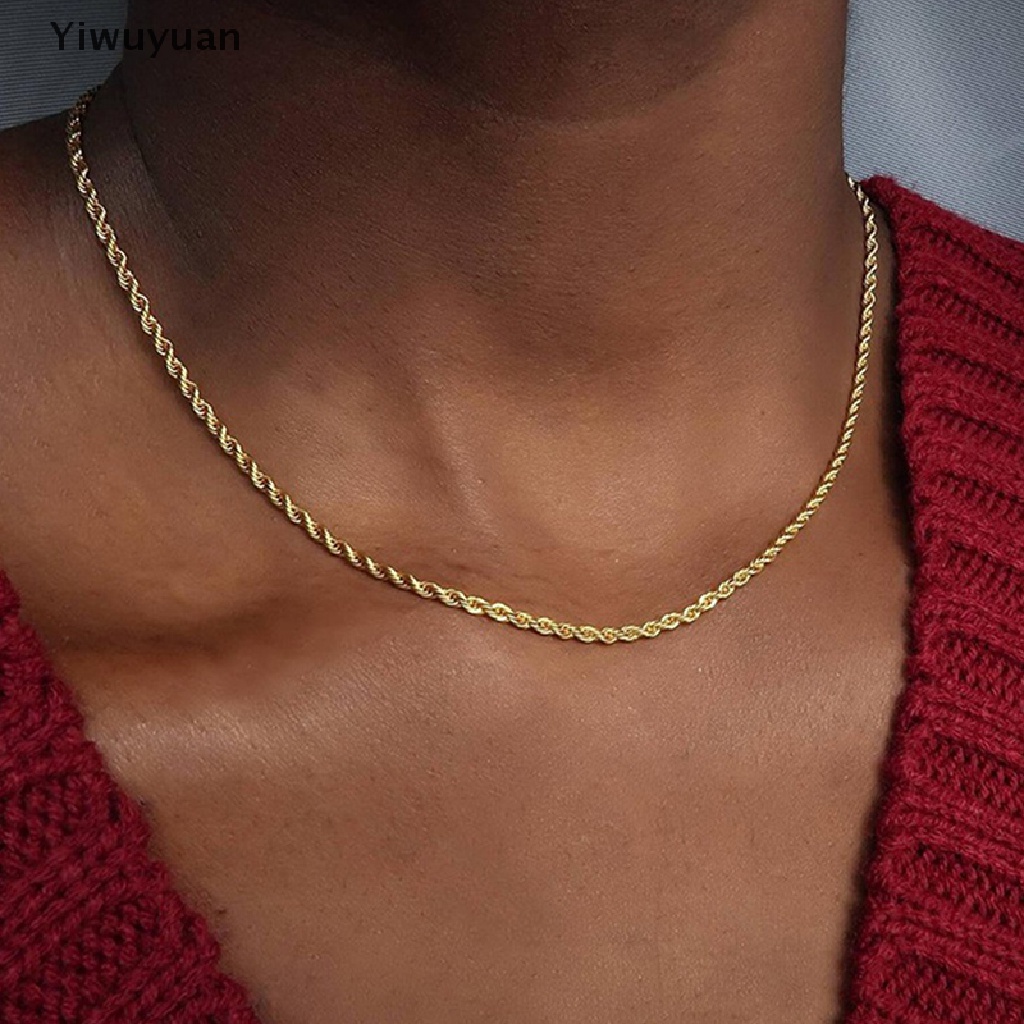 < Yiwuyuan > Vòng Cổ Choker Dây Thừng Bằng Thép Không Gỉ 316L Không Phai Màu Sắc Trang Sức Vàng 3 / 4MM Cho Nam Và Nữ