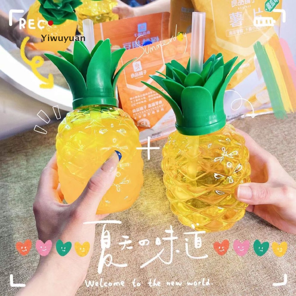 < Yiwuyuan > Chai Nước Ép 500ml Thiết Kế Hình Quả Dứa Dễ Thương Và Độc Đáo
