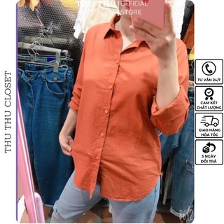 Áo sơ mi mi nữ trơn basic chất thô dễ phối đồ. 3 màu trắng, vàng, cam đất