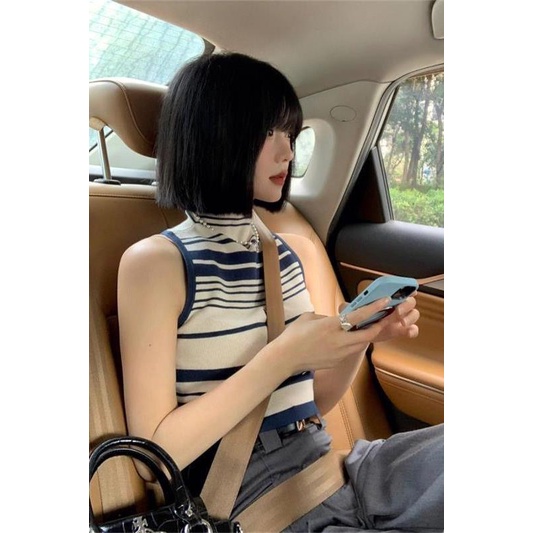 Áo Dệt Kim Không Tay Dáng Ôm Họa Tiết Kẻ Sọc Thời Trang Mùa Hè Quyến Rũ Cho Nữ