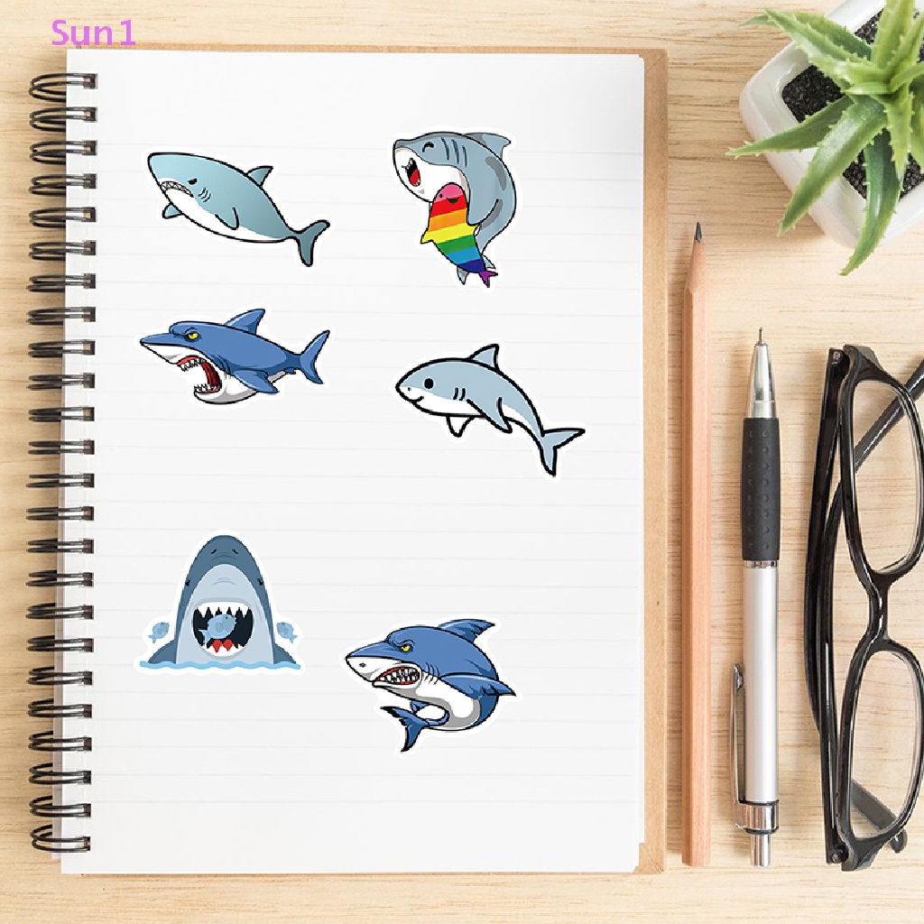 Set 50 Nhãn Dán Graffiti Hình Cá Mập Dễ Thương Trang Trí Đa Ứng Dụng