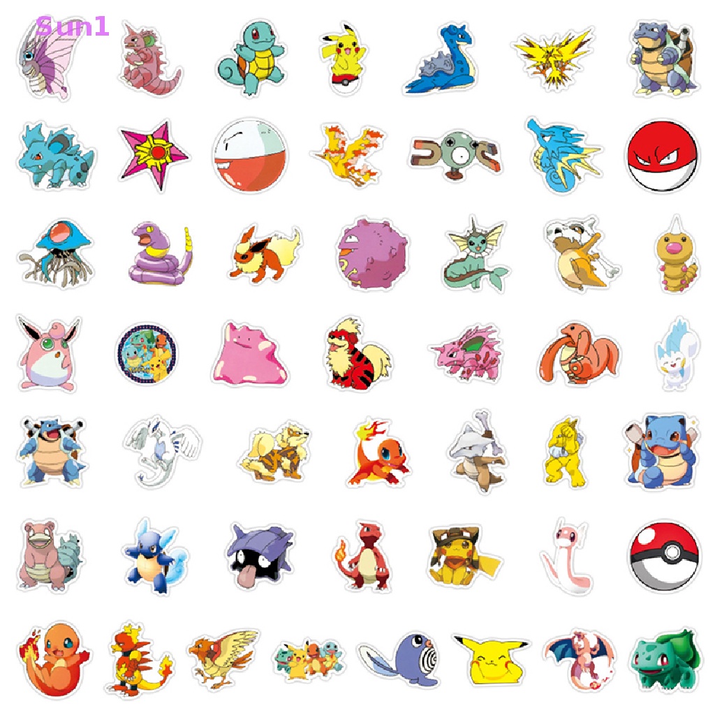 Set 50 Sticker Dán Trang Trí Hình Hoạt Hình Pokemon Đáng Yêu