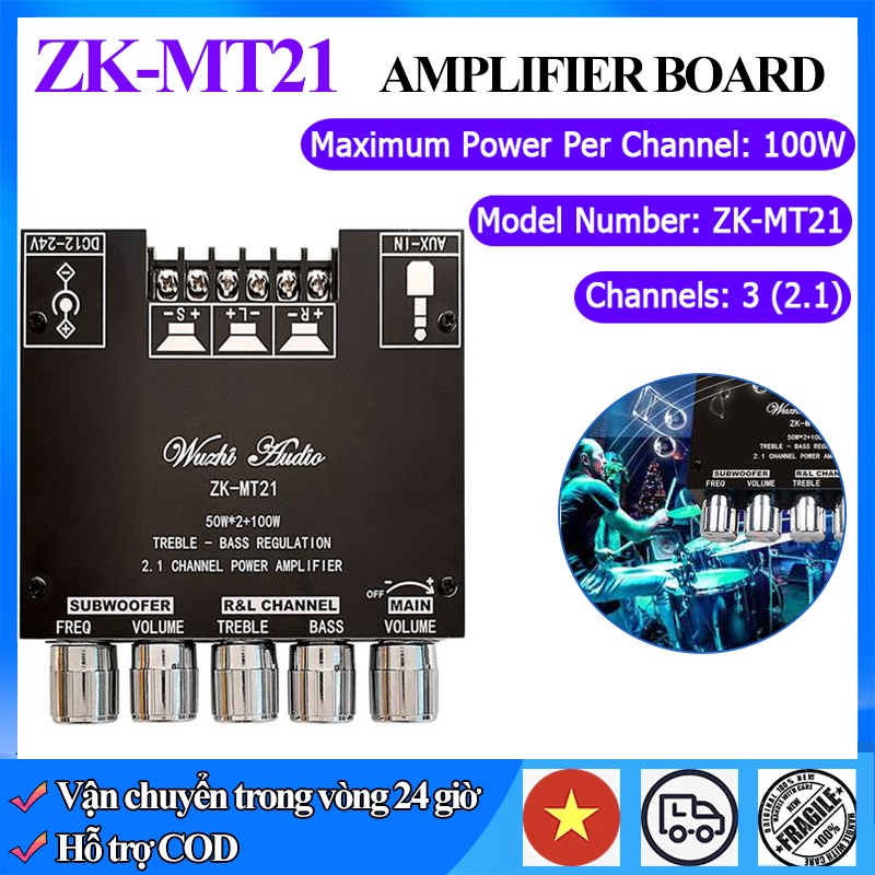 Bảng mạch khuếch đại ZK-MT21 2.1 Kênh Bluetooth 5.0 Loa siêu trầm Âm thanh nổi 50W*2+100W