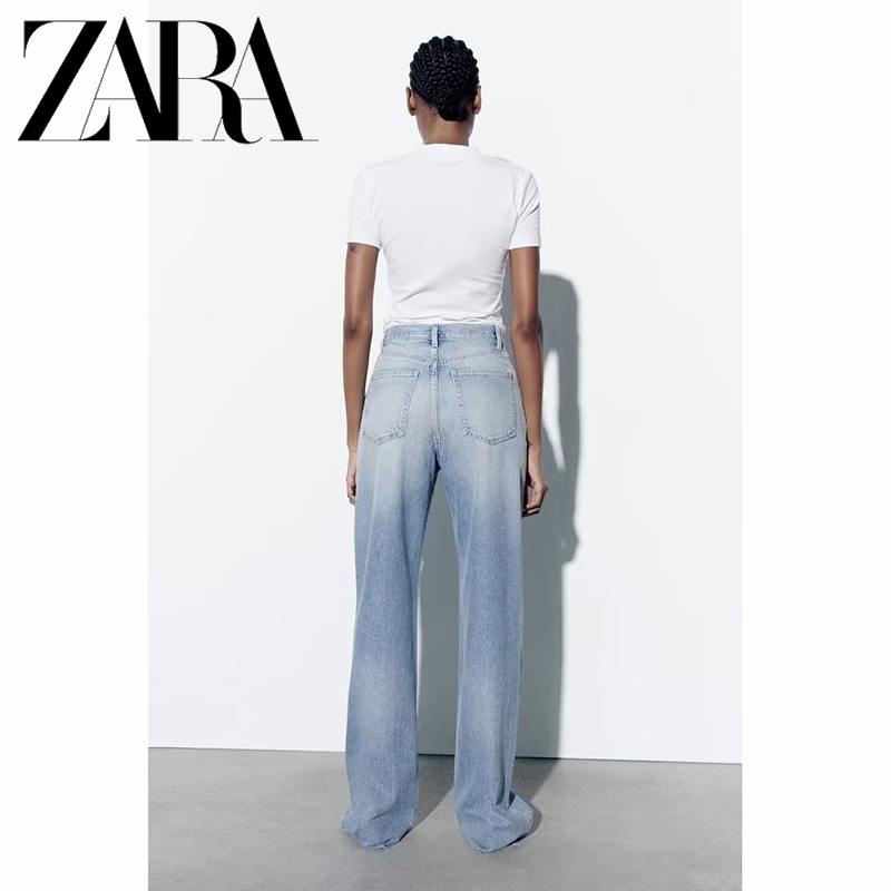 Zara Quần Jean Dài Lưng Cao Ống Rộng Thiết Kế Trẻ Trung Cho Nữ