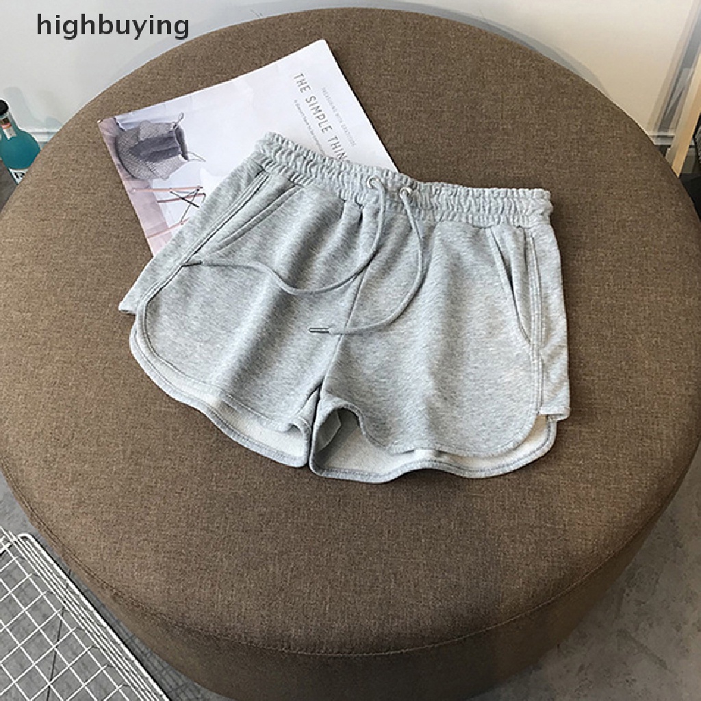 Quần Short Thể Thao Lưng Cao Dáng Rộng Co Giãn Màu Trơn Thời Trang Mùa Hè Dành Cho Nữ y2k