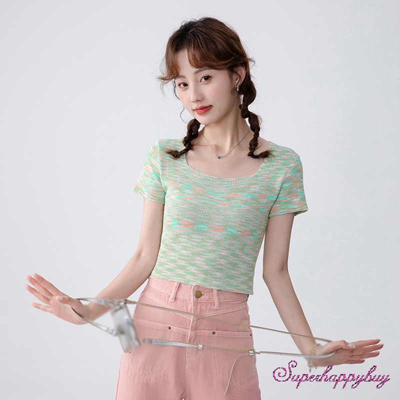 Áo Thun Tay Ngắn Cổ Vuông Dáng Ôm Thời Trang Mùa Hè Xinh Xắn Cho Nữ