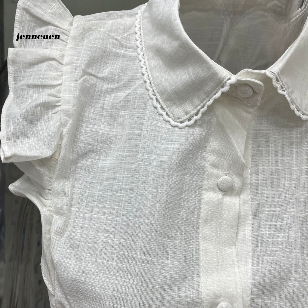 Áo Sơ Mi Cổ Bẻ Tay Xếp Nếp Một Hàng Nút Đơn Giản Màu Sắc Trơn Thời Trang Đường Phố Mùa Hè