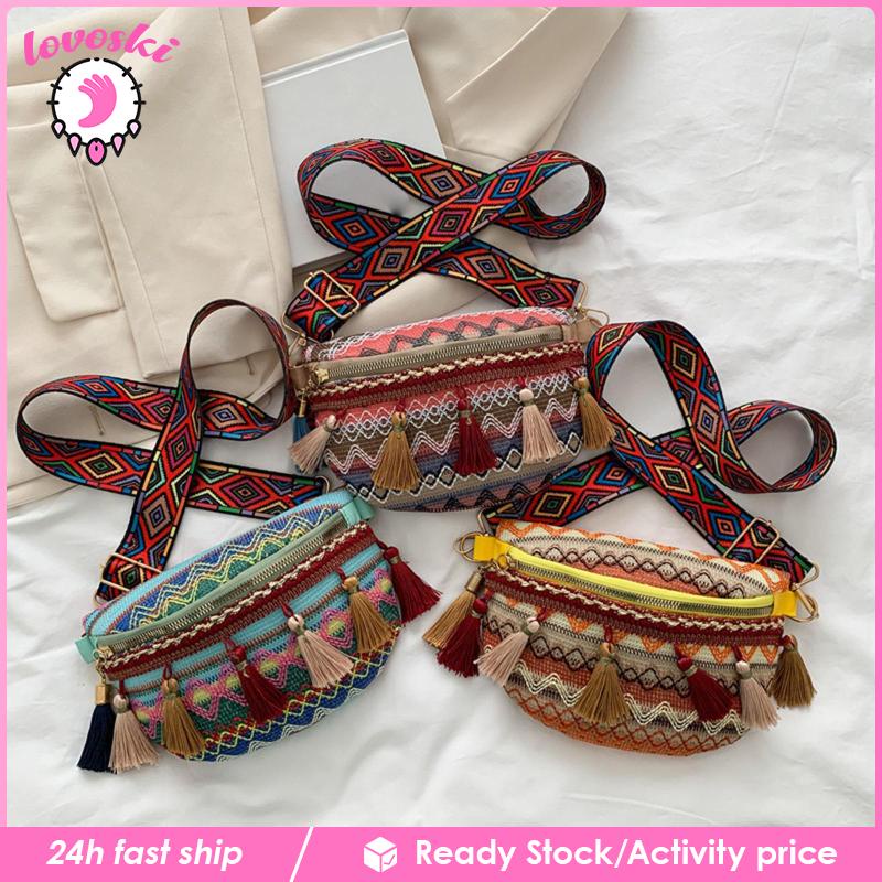 Túi Đeo Chéo Ngực Phối Tua Rua Phong Cách Bohemian Thời Trang