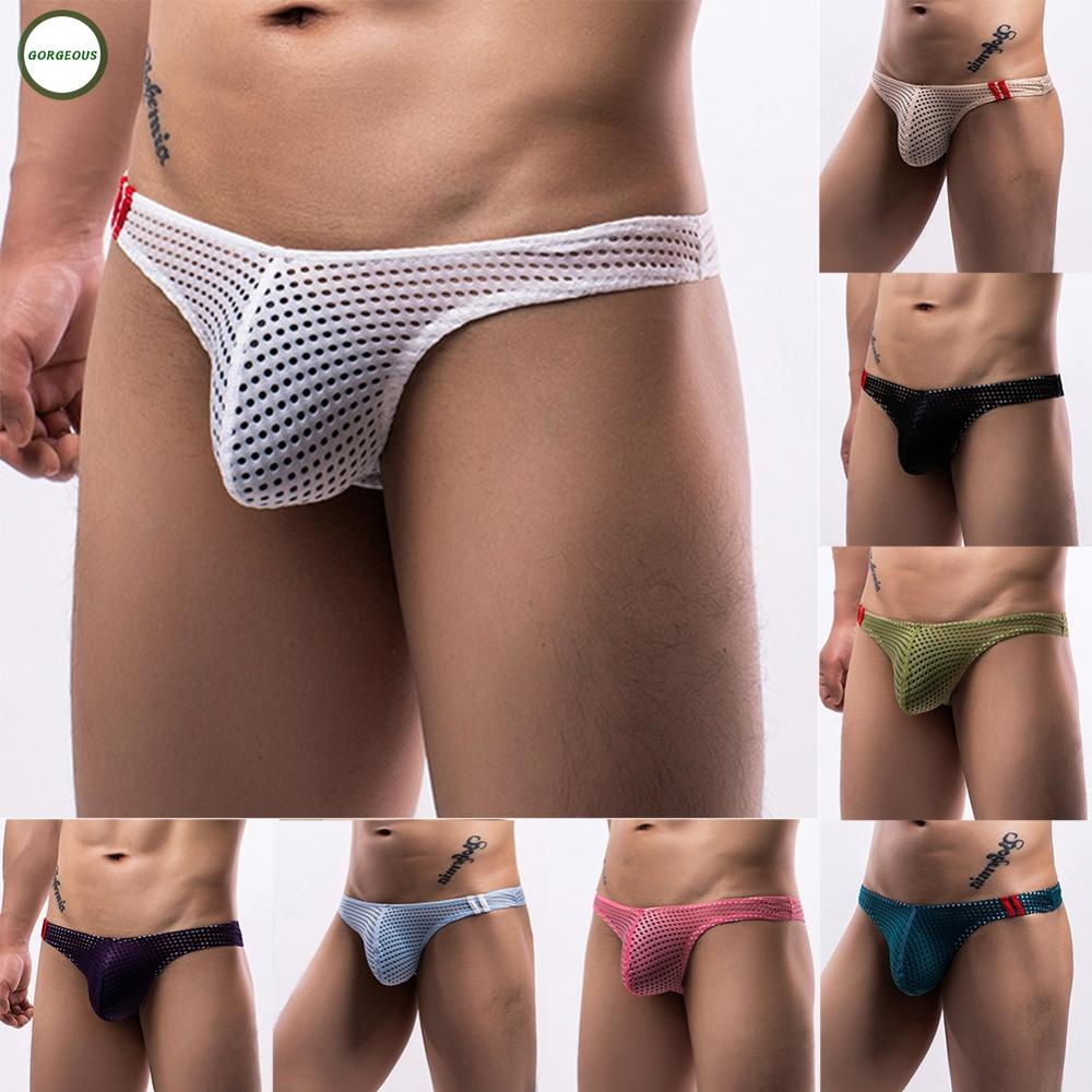 GORGEOUS~Men T-back Briefs Underwear Thong G-string Panties Mesh See-through Sexy Pouch