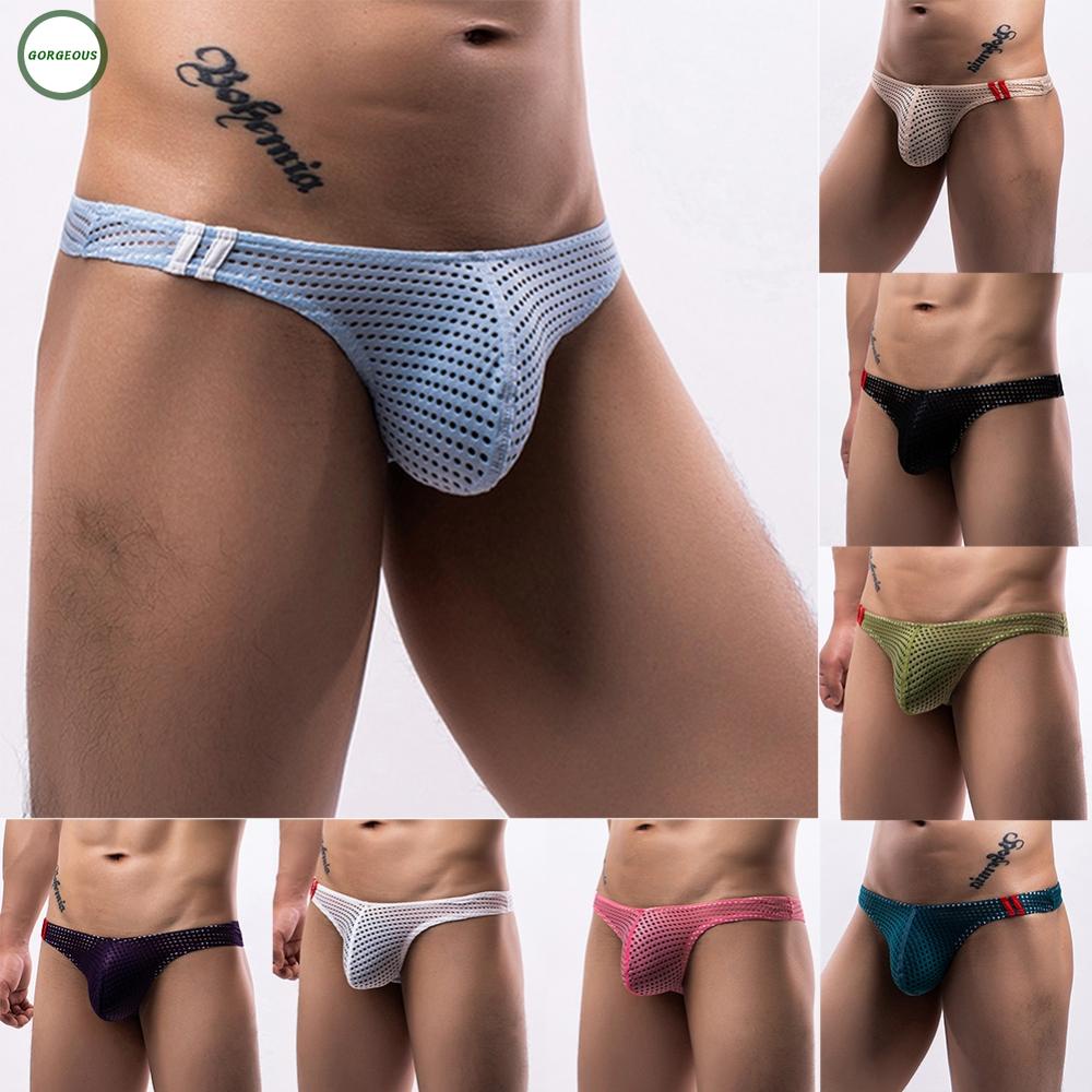 GORGEOUS~Men T-back Briefs Underwear Thong G-string Panties Mesh See-through Sexy Pouch
